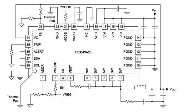 Applikations-Schaltungsdiagramm - Texas Instruments TPS549A20 Synchroner SWIFT™-Abwärtswandler